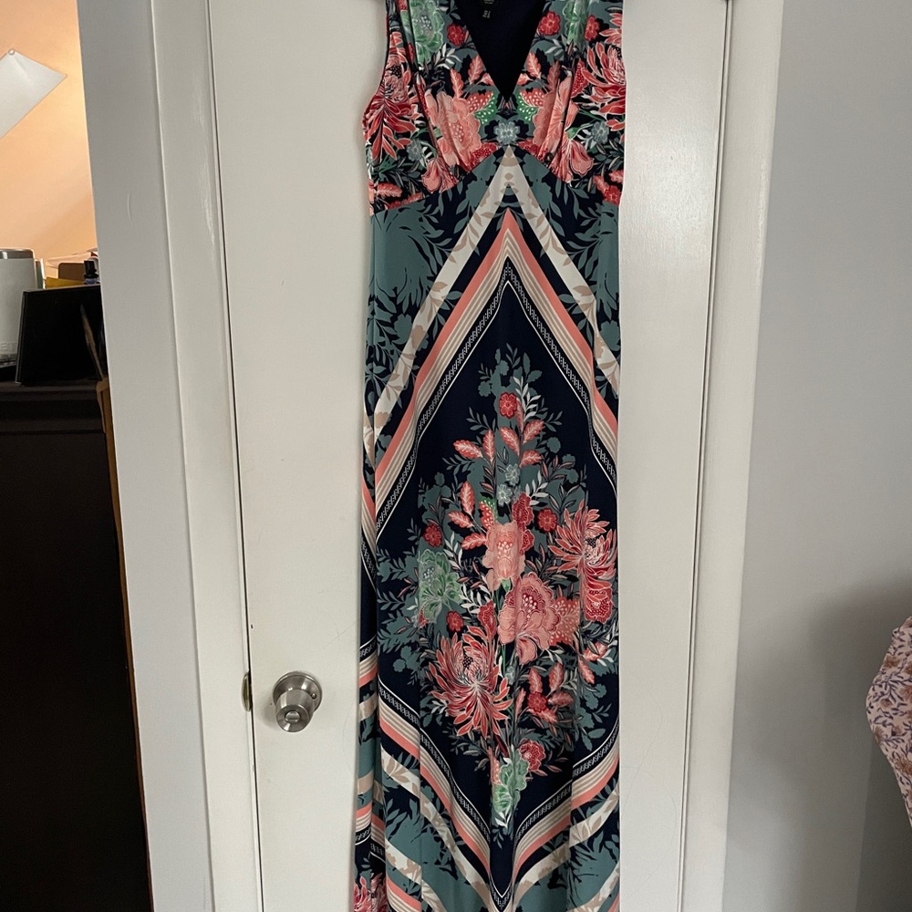 Floral Maxi Dress in Navy and Coral